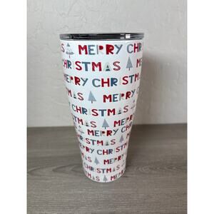 SIC 30oz Merry Christmas Tree Large Stainless Steel Tumbler Cup w Lid Coffee Mug